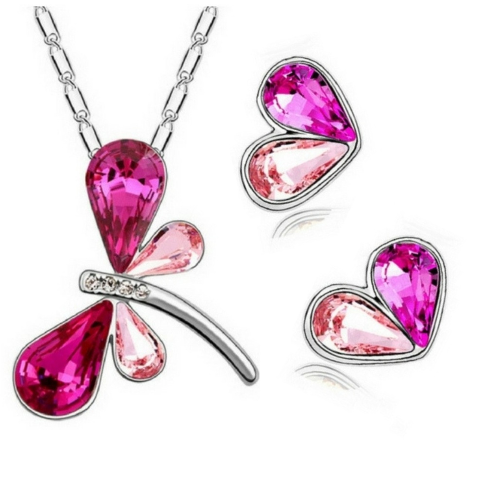 Necklace & Earrings - DRAGONFLY Kisses Pink
